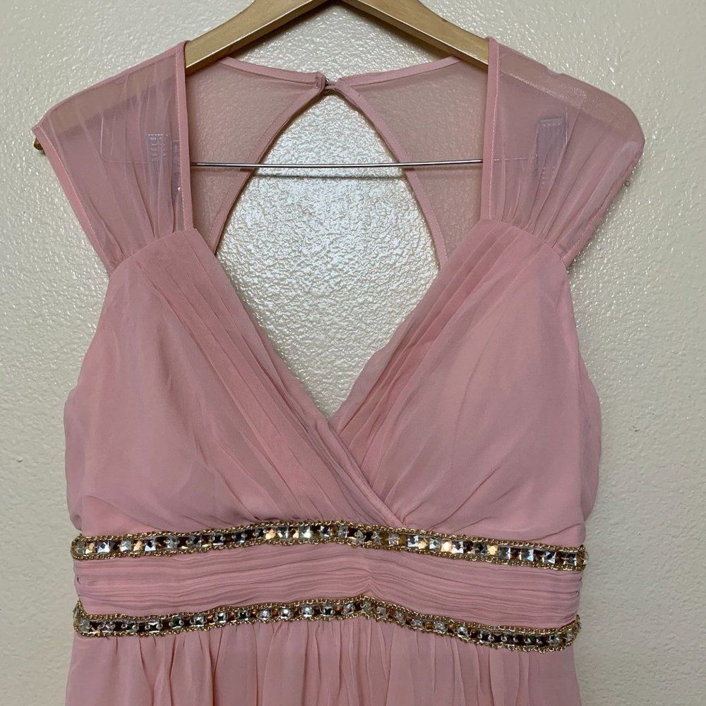 Ever Pretty Evening Gown Beaded Open Back High Waist Size 12 Pink Cut Out - Picture 3 of 10